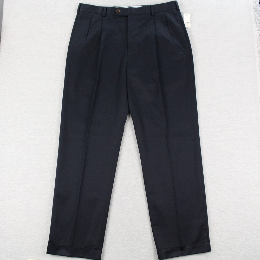 Brooks Brothers Madison Dress Pants Mens 36x32 Dark Navy Cotton Straight Pleated